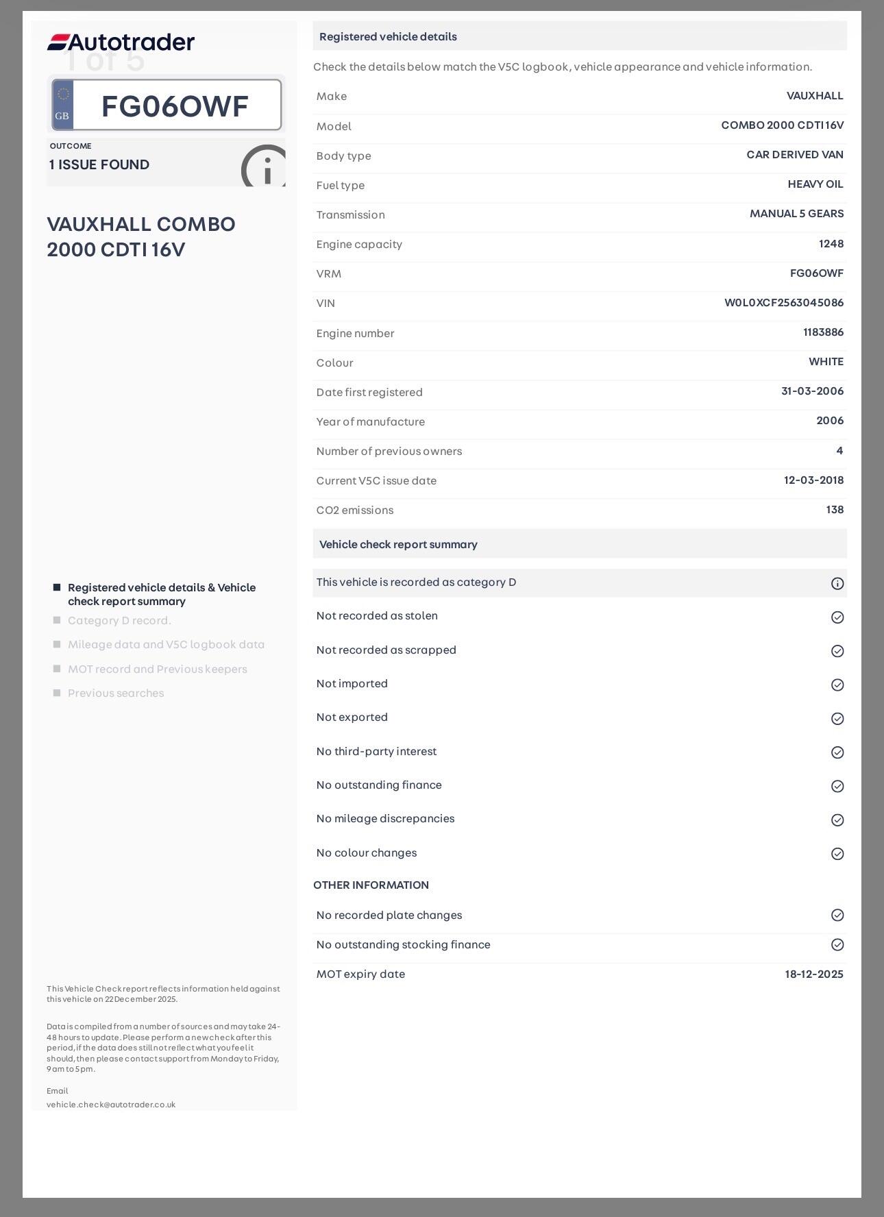 Used Vauxhall Combo 2006 for sale - 77029520: Photo 12