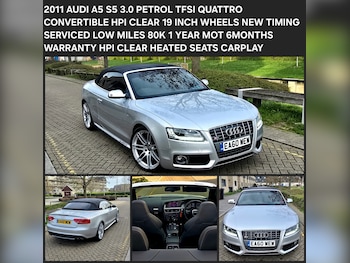 2010 (60) - S5 Quattro 3.0 V6 TFSI CONVERTIBLE LEATHER HEATED SEATS 1 YEAR MOT NEW TIM 2-Door