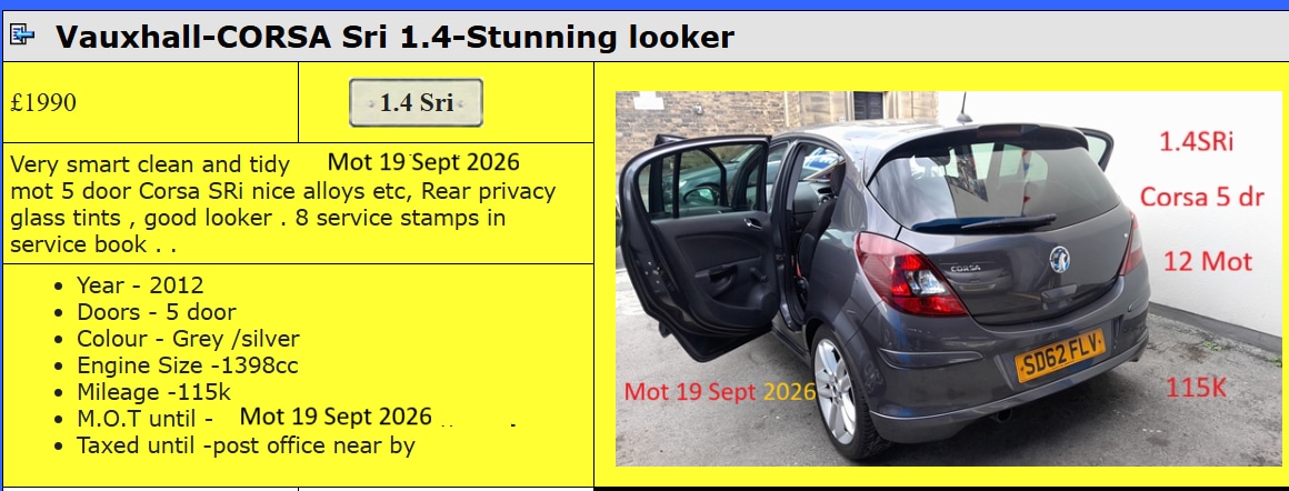 Used Vauxhall Corsa 2012 for sale - 76225489: Photo 1