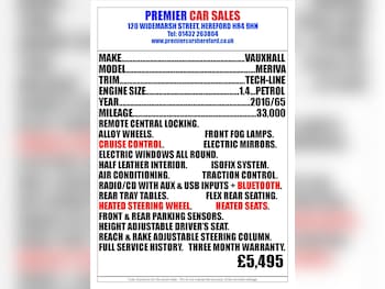 Used Vauxhall Meriva 2016 for sale - 75934833: Photo