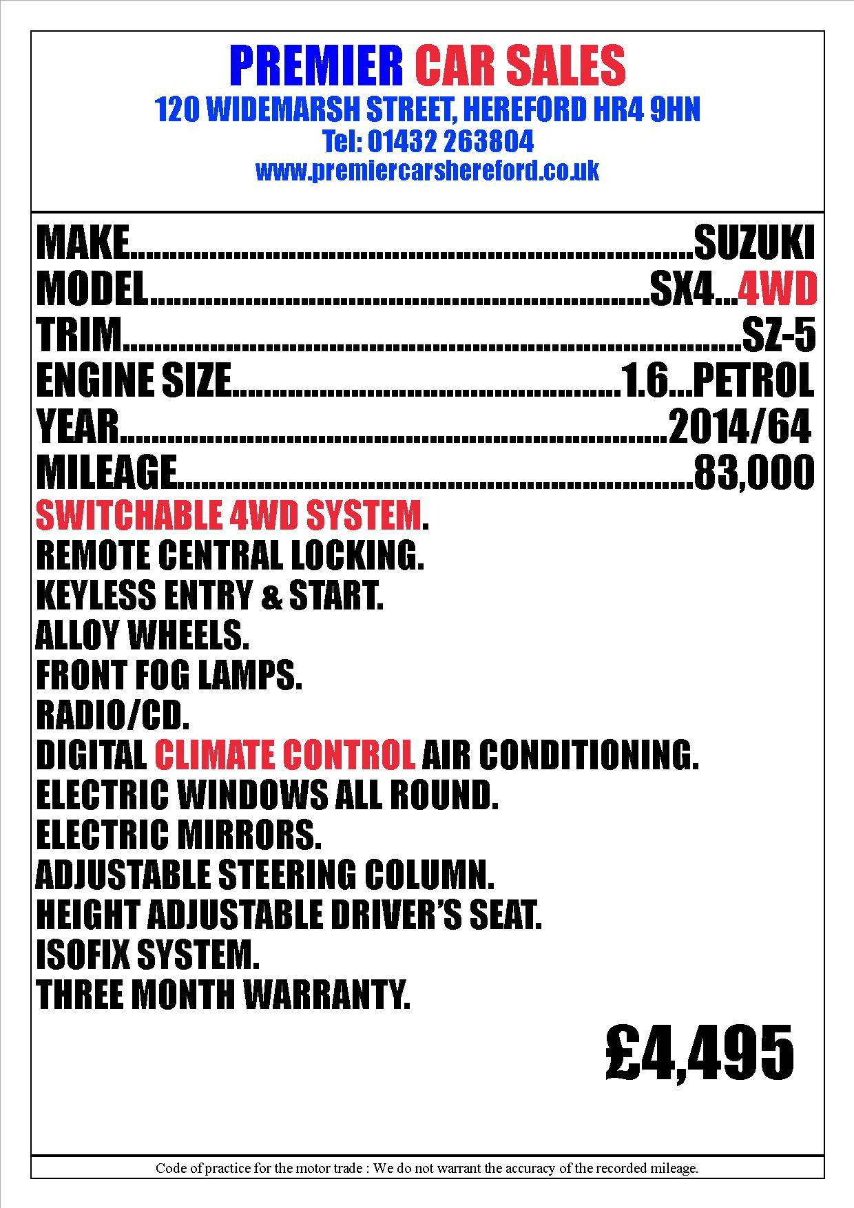 Used Suzuki SX4 2014 for sale - 76066872: Photo 4