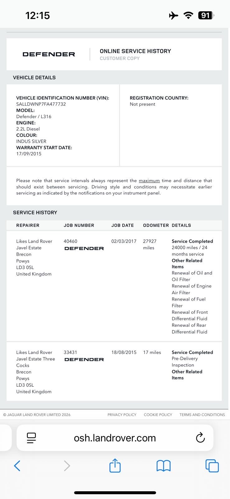 Used Land Rover Defender 2015 for sale - 77446720: Photo 17